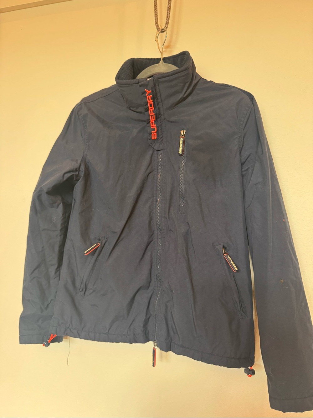 Superdry Navy Windbreaker Jacket with coral/orange Accents